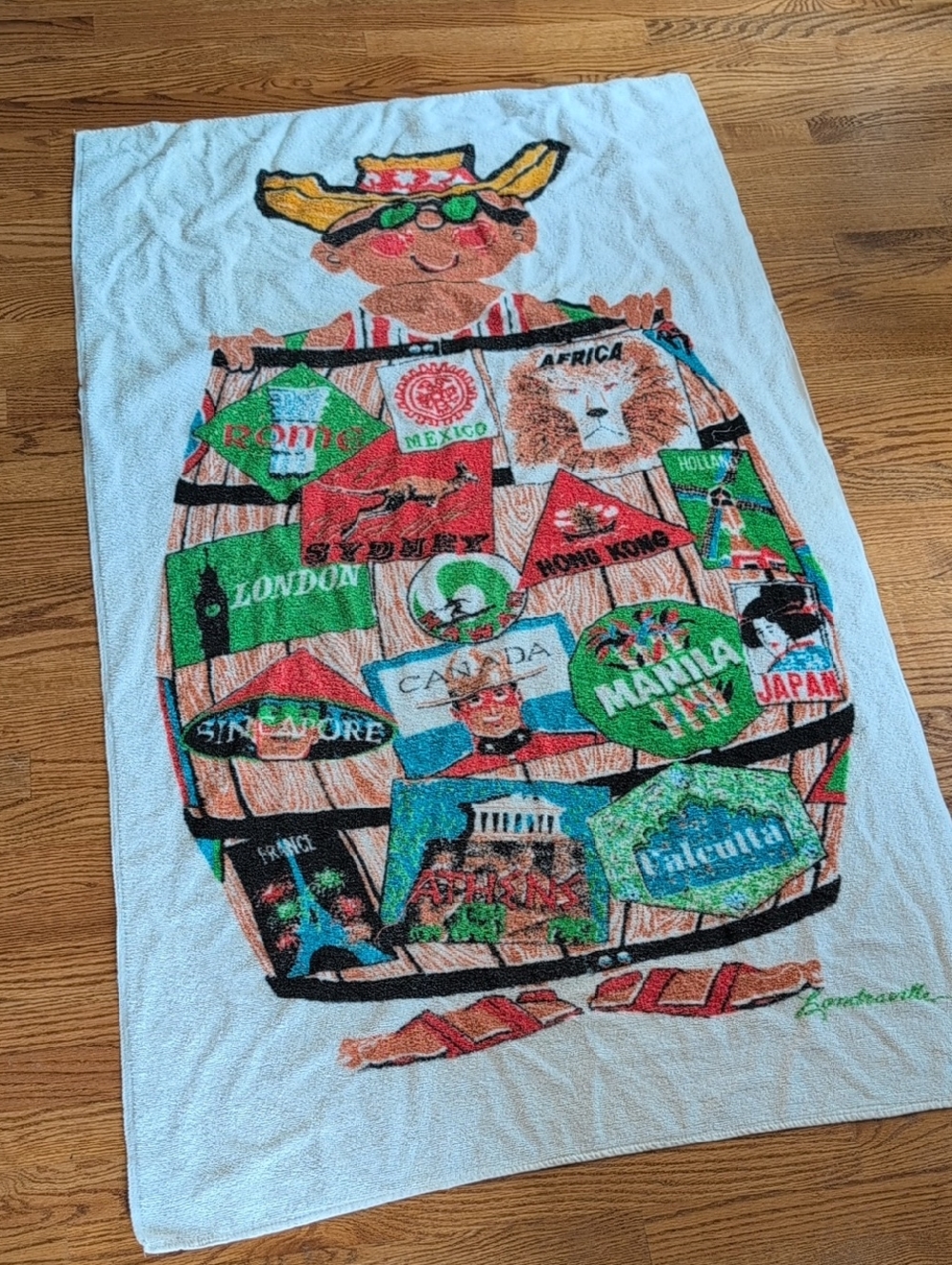 Vintage 1960s Bath Beach Royal Terry Of California Pool Towel Barrel Traveler